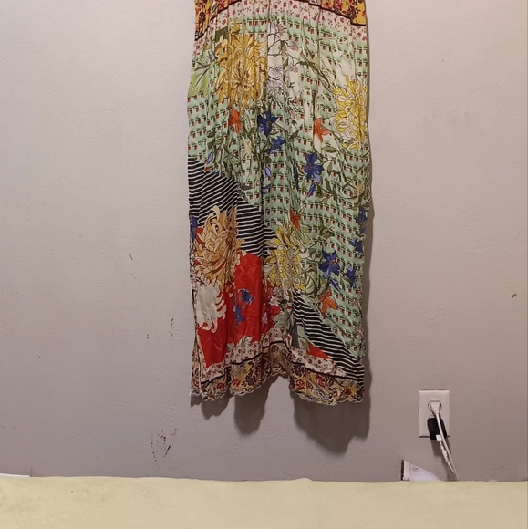 Johnny Was Maxi Dress Silk Patchwork SzL Green/Red Floral Boho Lightweight - Picture 2 of 15